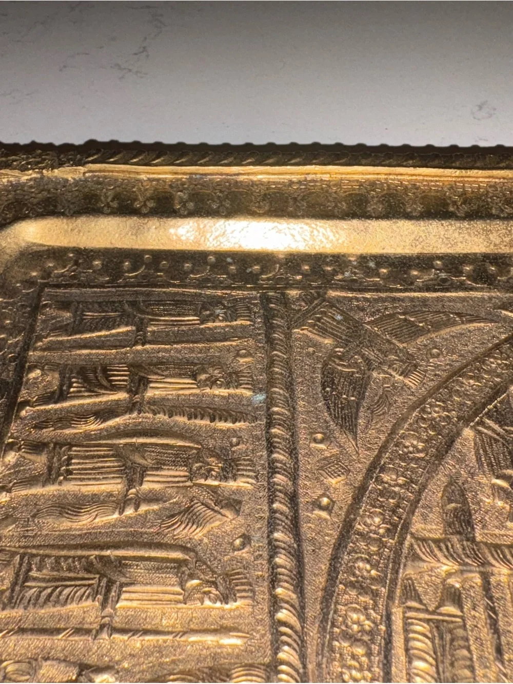 Vintage Persian Hand-Chased Brass Tray – Mid-Century Middle Eastern Decor